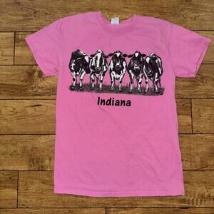 Vintage Indiana Cow T-Shirt Small 17x25 Pink Double Sided